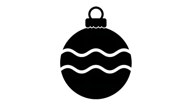 Black vector silhouette of a round Christmas bauble ornament with wavy line patterns