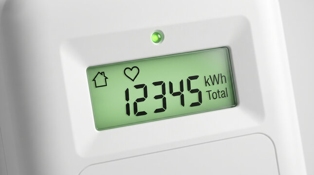 Electricity monitor smart grid displays energy consumption. Renewable energy power. future technology innovation, network system efficiency, management control