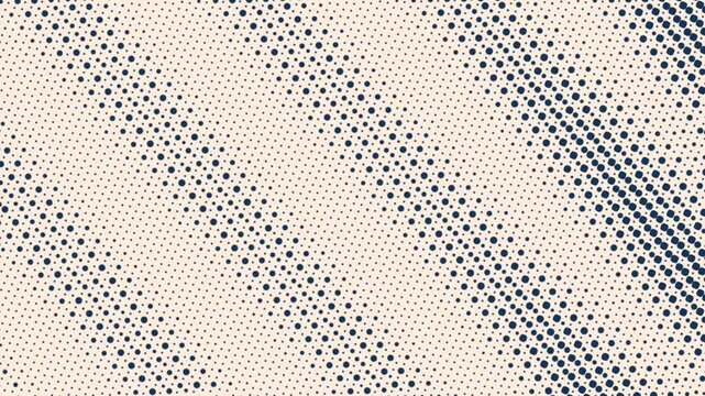 Halftone dot pattern &mdash; dark blue navy gradient dots on soft cream beige background, scattered stippled texture, vintage print effect, abstract geometric halftone design, seamless decorative backdrop.