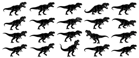 Fototapeta premium Pattern of black dinosaur silhouettes on white background
