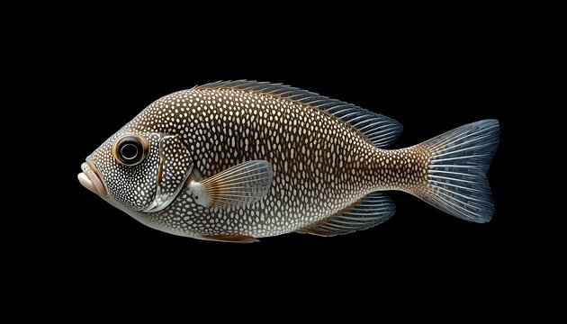 Spotted triggerfish swimming isolated against a black background