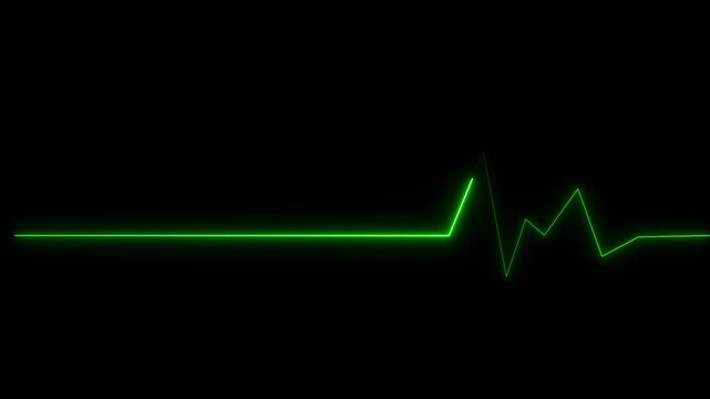 Green ekg heartbeat monitor line on black background, medical pulse rhythm animation for healthcare and cardiology concepts