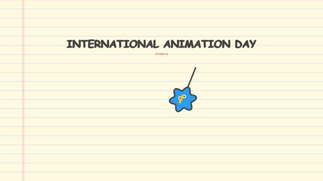 Animation Day Graphic with Cute Star Character on Lined Paper