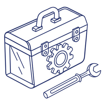 Metal toolbox with gear icon and open ended wrench hand tools mechanical repair maintenance gear metal tool box tool kit