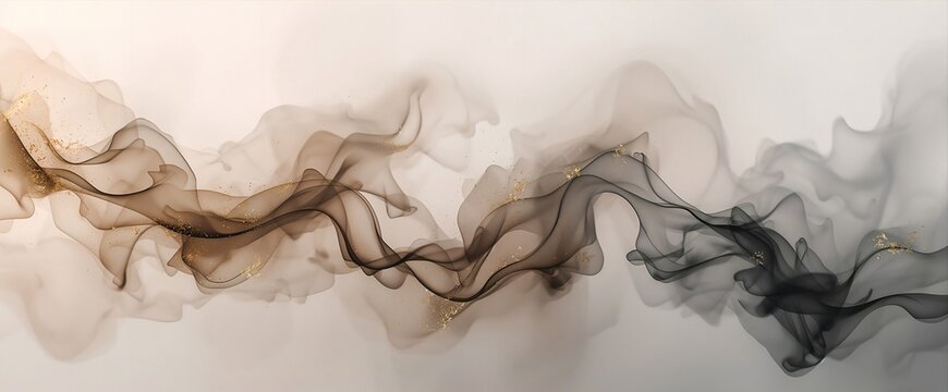 Abstract black and gold alcohol ink smoke flow background with fine glitter texture