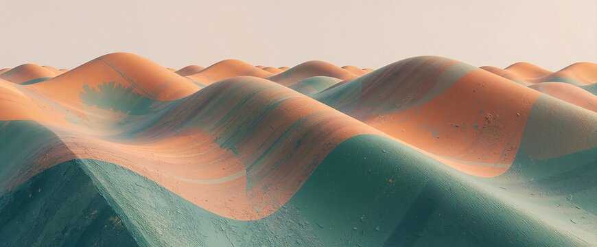 Minimalist abstract dunes landscape with painted terracotta and teal color blocks