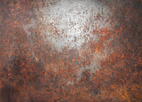 Rusty metal texture, weathered iron surface, industrial orange corrosion on steel plate