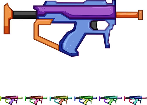 energy blaster gun cartoon. futuristic alien, ray light, lightning flash energy blaster gun sign colorful illustration