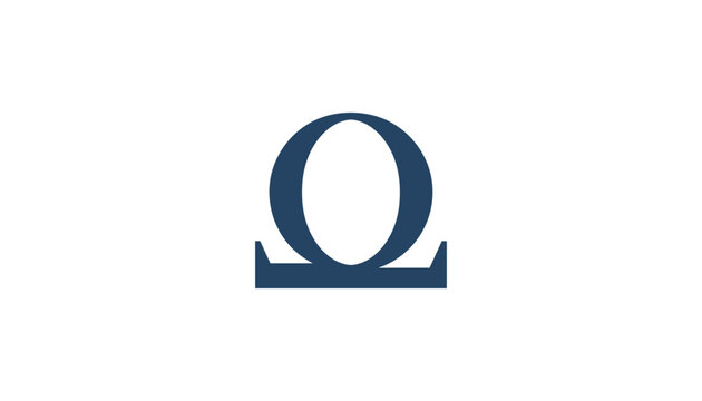 Blue omega greek letter symbol isolated on a clean white background represents the final end or physics ohm unit.