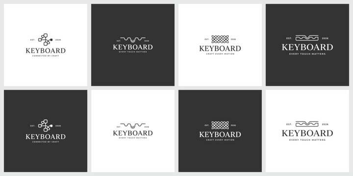 Set of minimalist keyboard logo designs with decorative elements