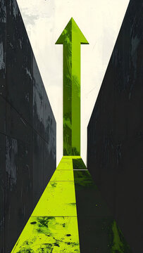 Thick arrow rising from bottom and squeezed into hairline at narrow slot mid frame generative AI