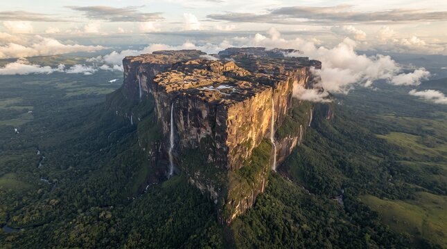 Aerial View of Mount Roraima and Tropical Wilderness