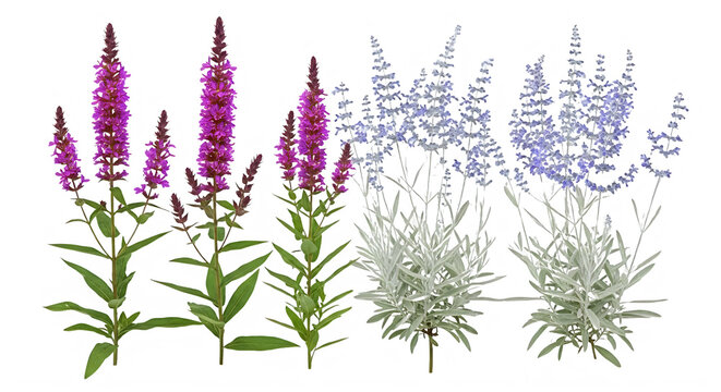 Four types of flowering plants illustration isolated on transparent background