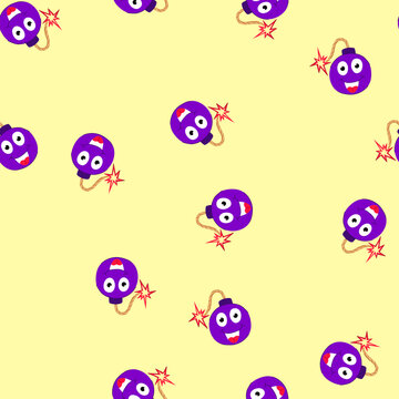 pattern blast bomb character cartoon. dynamite grenade, warhead tnt, c4 shrapnel blast bomb character sign. seamless vector illustration