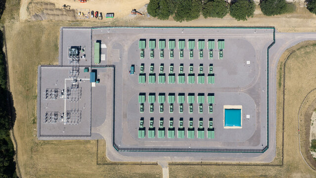 Aerial view of battery energy storage system for grid stability