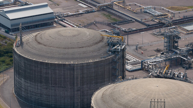 Aerial view of Grain LNG Terminal gas storage infrastructure