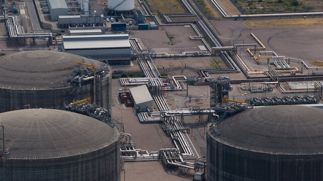 Aerial view of Grain LNG Terminal gas storage infrastructure