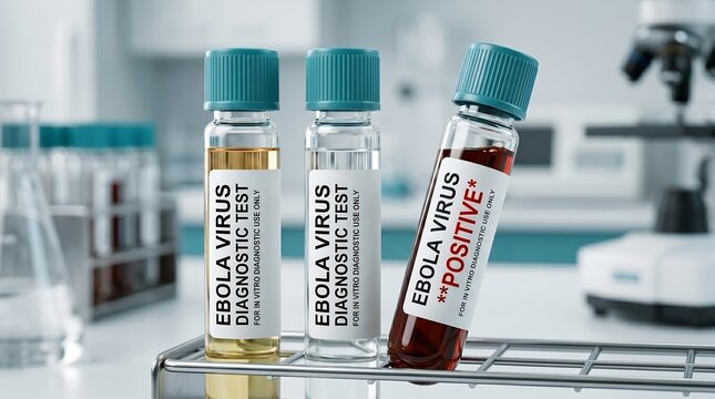 Ebola Virus Diagnostic Test Vials in Laboratory Setting, Infectious Disease Detection, Medical Research, Public Health, Virology, Disease Testing and Healthcare