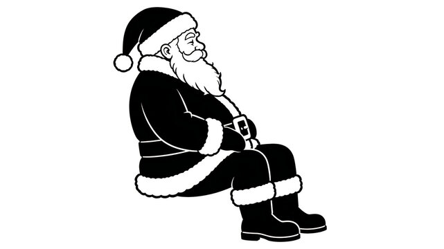 Santa Claus sitting side profile silhouette, black and white Christmas vector graphic icon