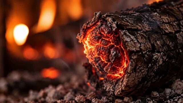 Cozy Fireplace Ambience Background, Glowing Ember Macro Concept for Relaxation and Sleep Content