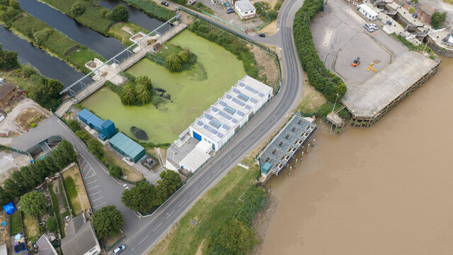 Aerial view of Keadby Pumping Station on River Trent