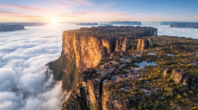 Golden Sunrise Over Mount Roraima Cloudscape
