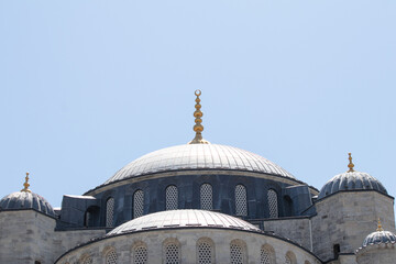 A popular place of worship during Ramadan in Istanbul. Sultanahmet Mosque dome. Islamic architecture concept. Place of worship for Muslims. Building detailed shot. No people, nobody. Horizontal photo. © Burak