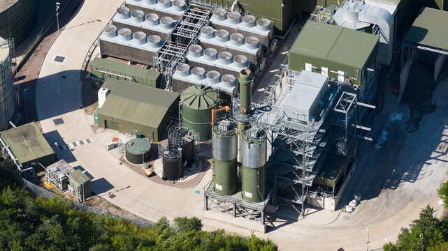Aerial view of industrial biowaste treatment facility