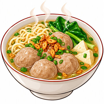 Indonesian Bakso Meatball Soup Food Illustration
