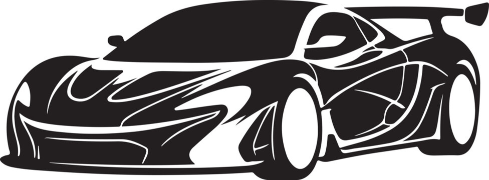 A black silhouette of a sports car with a rear spoiler showcases a dynamic automotive design vehicle transportation racing