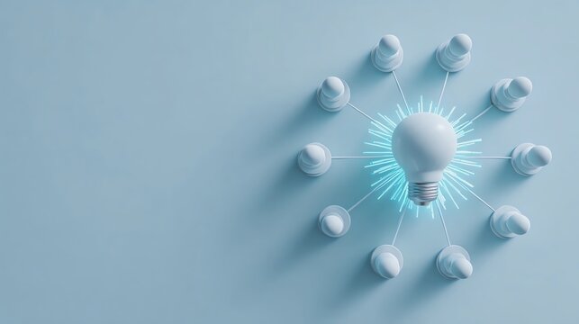 Light bulb innovation concept on blue background.