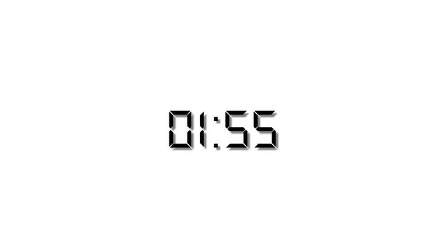 Electronic digital score countdown timer clock numbers with shadow isolated graphic.