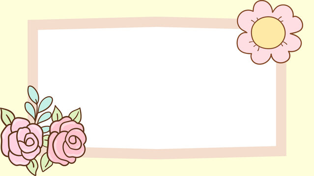 Pastel floral frame with hand drawn roses, cute aesthetic border for invitations, soft pink and yellow flower background template