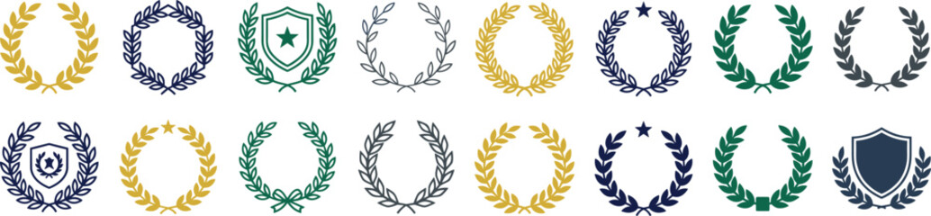 Fototapeta premium Laurel Wreath and Shield Emblem Collection with Classic Award, Victory, Achievement and Sports Badge Designs