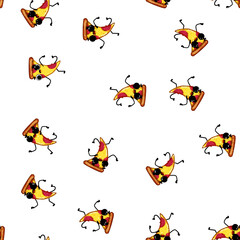 Obraz premium pattern food pizza slice character cartoon. face cheese, beer adorable, mascot emoji food pizza slice character sign vector