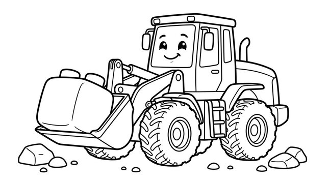 Smiling cartoon bulldozer with happy face