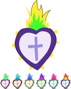 tattoo mexican heart cartoon. mexico fire, corazon flowers, holy flame tattoo mexican heart sign vector