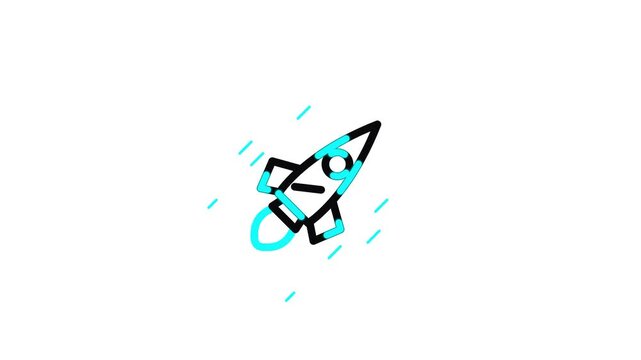 Animated hand-drawn rocket launching on white background. Minimalist scribble spaceship doodle loop representing business startup, innovation, and growth.