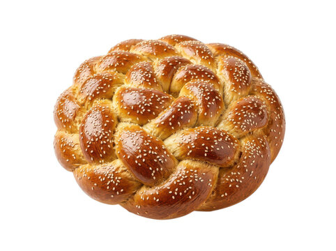 Fresh round braided bread loaf with sesame seeds on top for a tasty breakfast meal