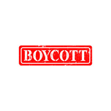 Red rubber stamp with the word boycott inside a rectangular frame with a distressed grunge texture effect