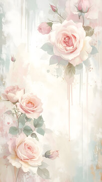Pale roses bleeding into a distressed cream surface creating a dreamy soft grunge story mood generative AI