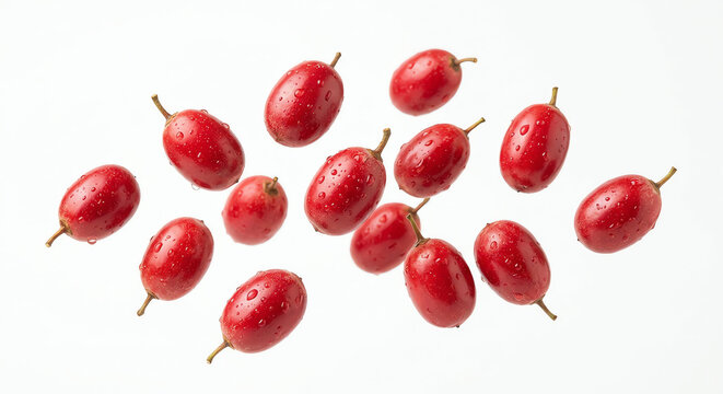 Fresh red barberries with water droplets on white background