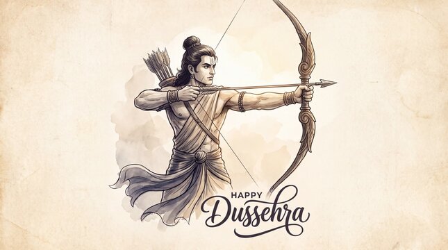 Grunge poster illustration for dussehra with lord rama portrait.