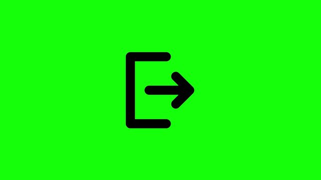 Black logout and exit icons on chroma key green background