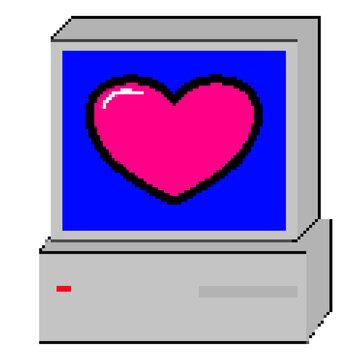 Retro Pixel Style Element Collection with Classic Computer, Folder, Heart and Game Icons