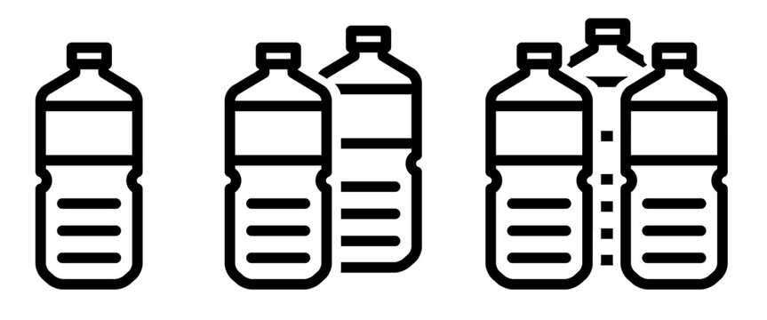 ペットボトル1本・2本・3本のベクターアイコンセット 防災・非常用飲料水
