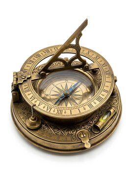 Antique brass compass and sundial combination instrument for navigation and timekeeping