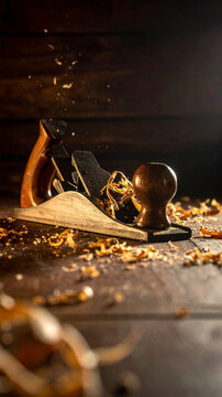 Hand plane resting low in frame with dark empty space above in vertical banner generative AI