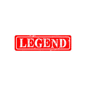 Red rubber stamp with the word legend written in a bold font style and showing a worn or vintage texture effect
