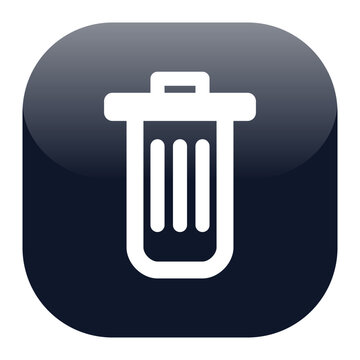 Glass morphism vector trash can icon on a dark square button with delete button